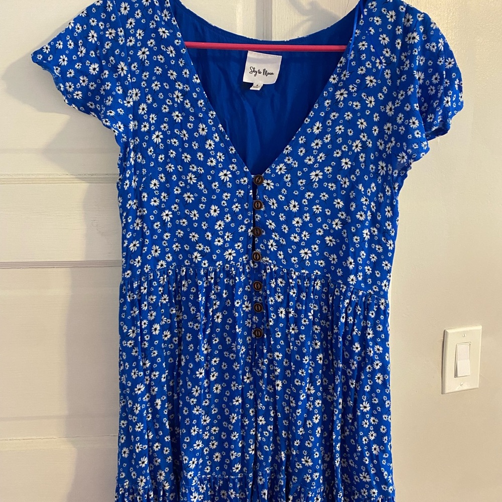 Vici- Style by the Moon Blue Floral Babydoll Dress